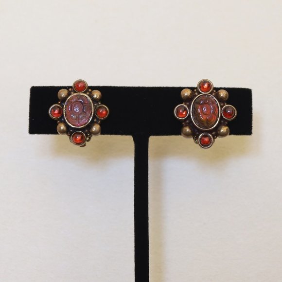 Stephen Dweck Jewelry - Stephen Dweck Carved Natural Quartz and Carnelian Earrings in Bronze